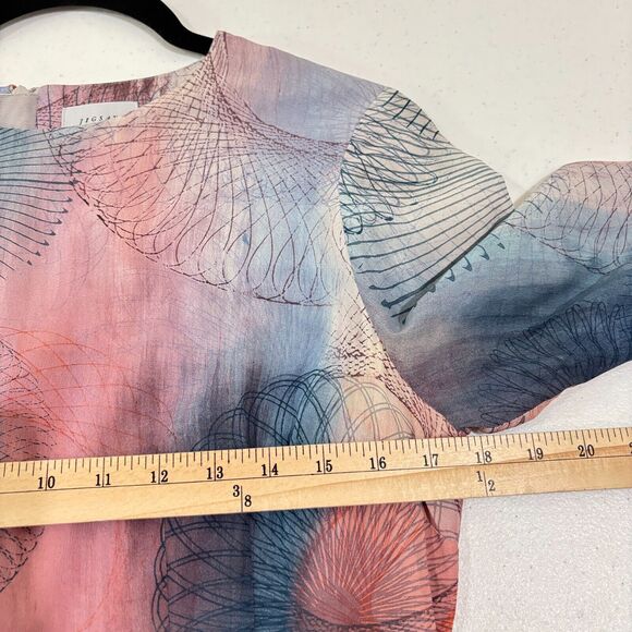 Jigsaw Spiro Print Silk Dress 4 Pastel Pink Blue A-line Flowy Airy Romantic Tea - Picture 10 of 12